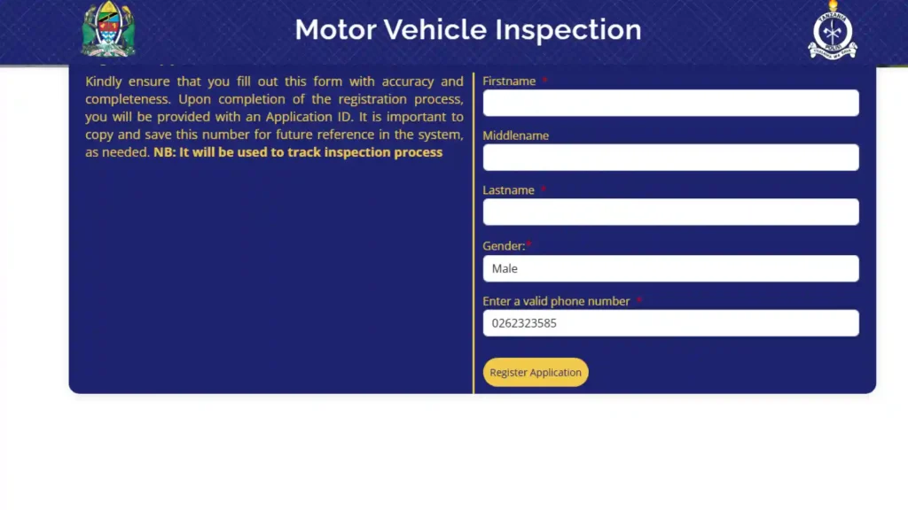 motor vehicle inspection  enter personal details