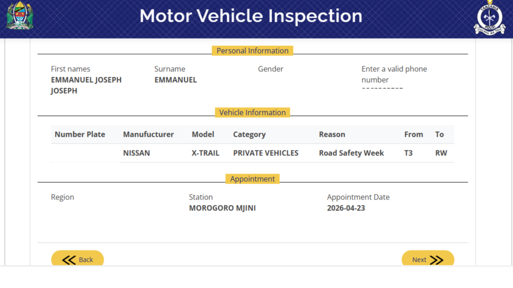 motor vehicle inspection  information 